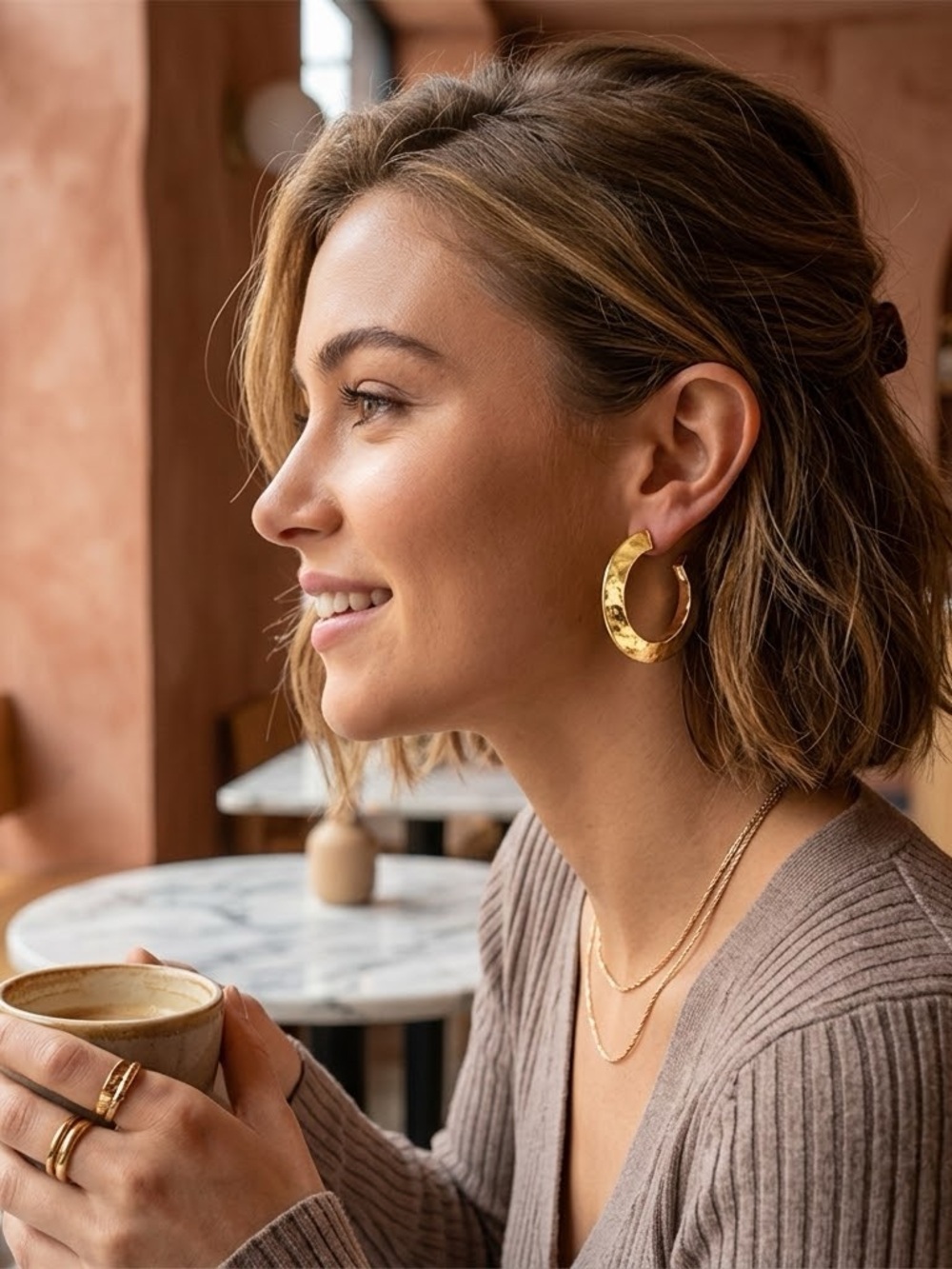 Gold-Tone Hammered Hoop Earrings - Women Jewelry